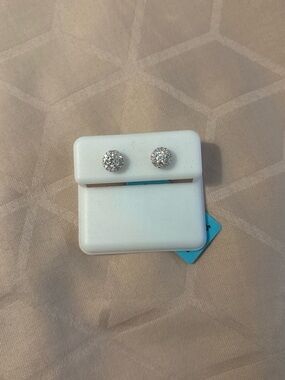 Crystal Pavé Round Stud Earrings - Silver Tone